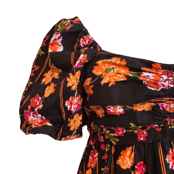 Japna NWT Black Floral Puff Sleeve Midi Dress Size Small Cottagecore Romantic - Picture 3 of 11